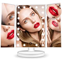 HAMSWAN Espejo de Maquillaje- [Regalos] Espejo de Mesa Tríptico con Aumentos 10X- 3X- 2X y 1X- Espejo Cosmético Pantalla…